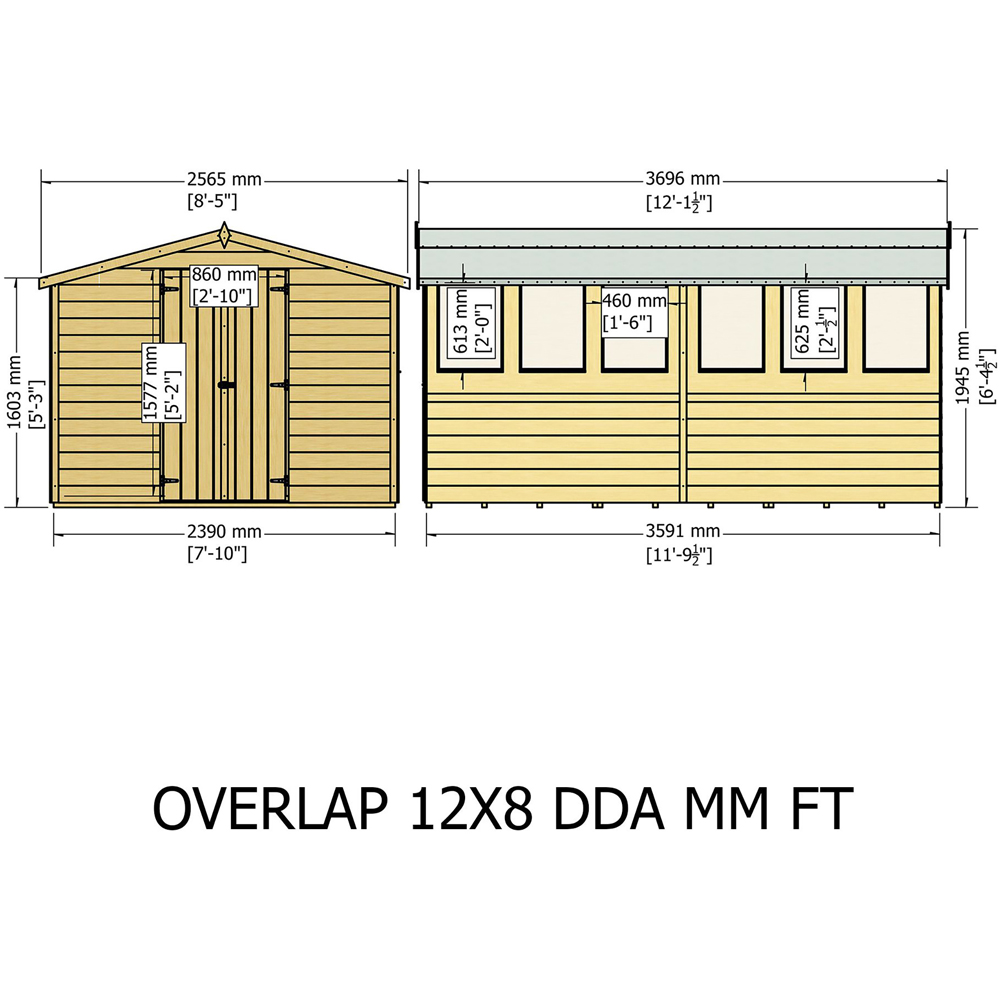 Shire 12 x 8ft Double Door Dip Treated Overlap Apex Shed Image 7