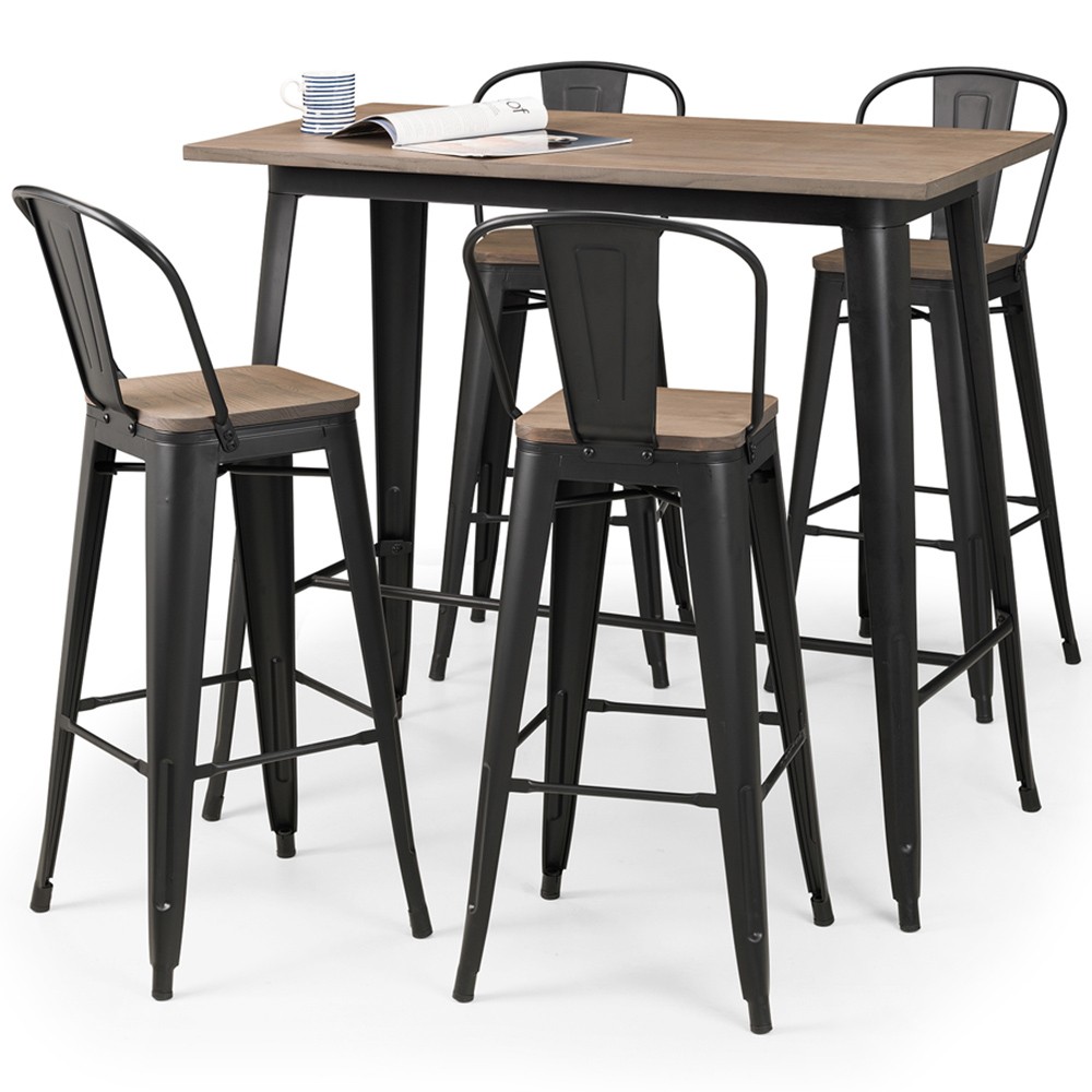 Julian Bowen Grafton 4 Seater Bar Table Set with Stools Black Image 2