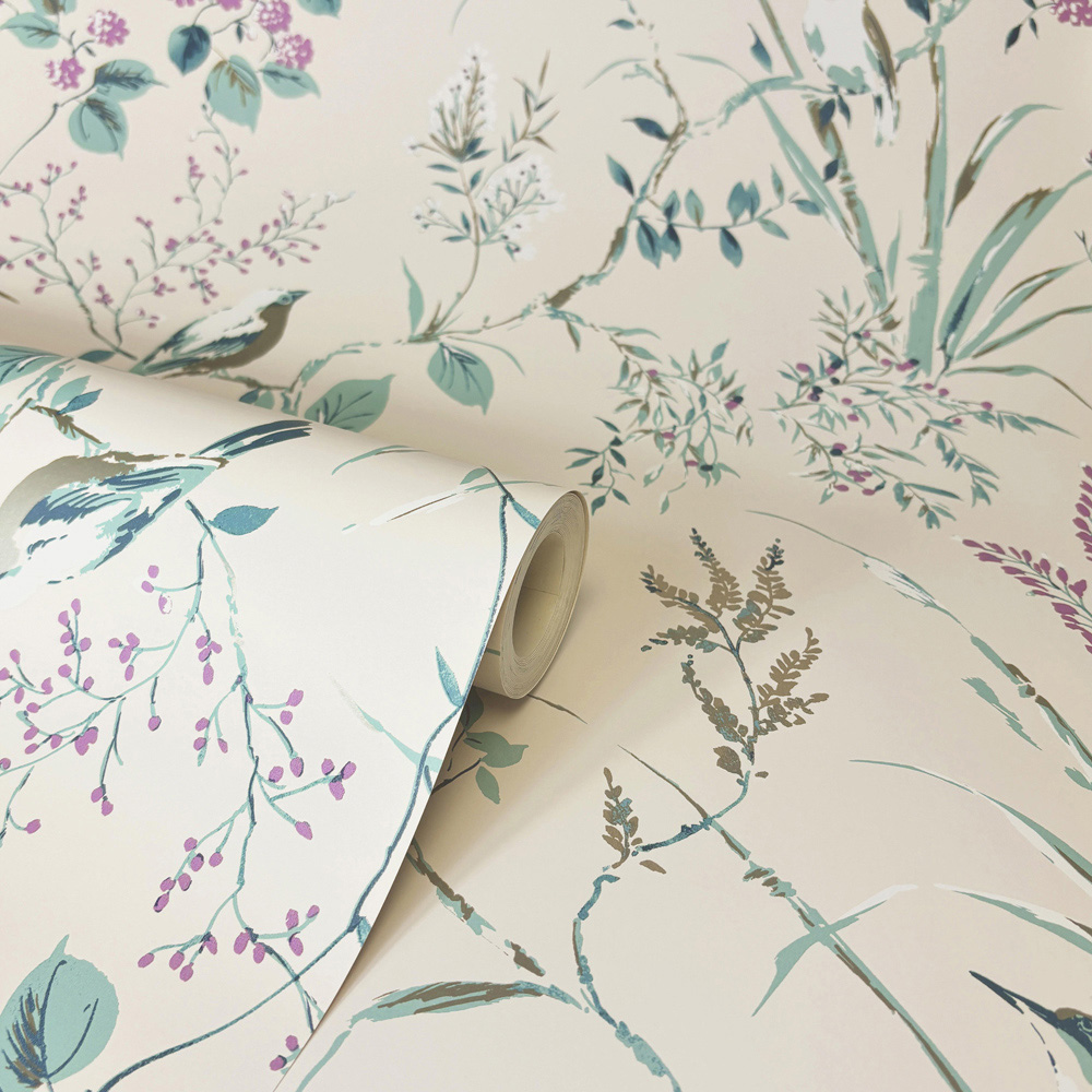 Crown Mariko Floral Teal and Plum Wallpaper Image 2