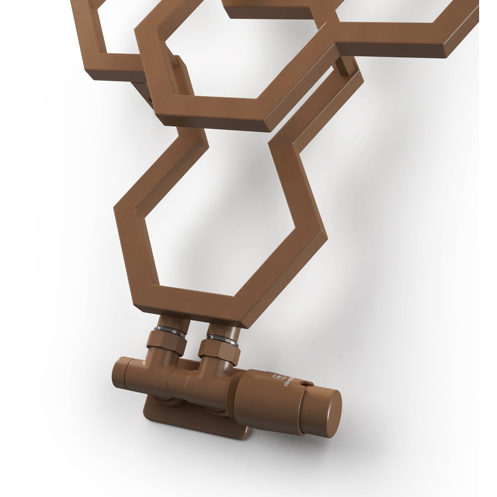 Terma Vario Bright Copper Right Sided Twins Angled Integrated Thermostatic Radiator Valve Set 50mm Image 3