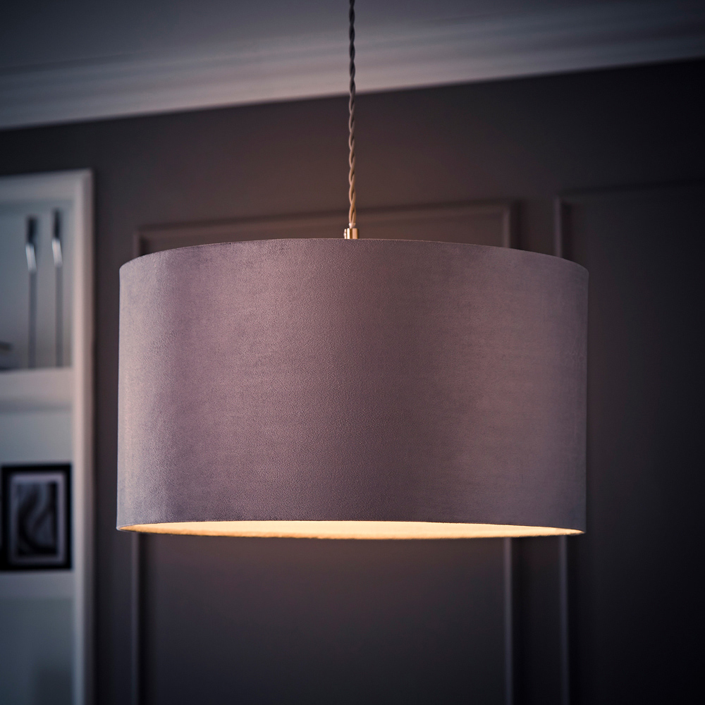 ValueLights Reni Grey Velvet Ceiling Drum Lamp Shade Large Image 6