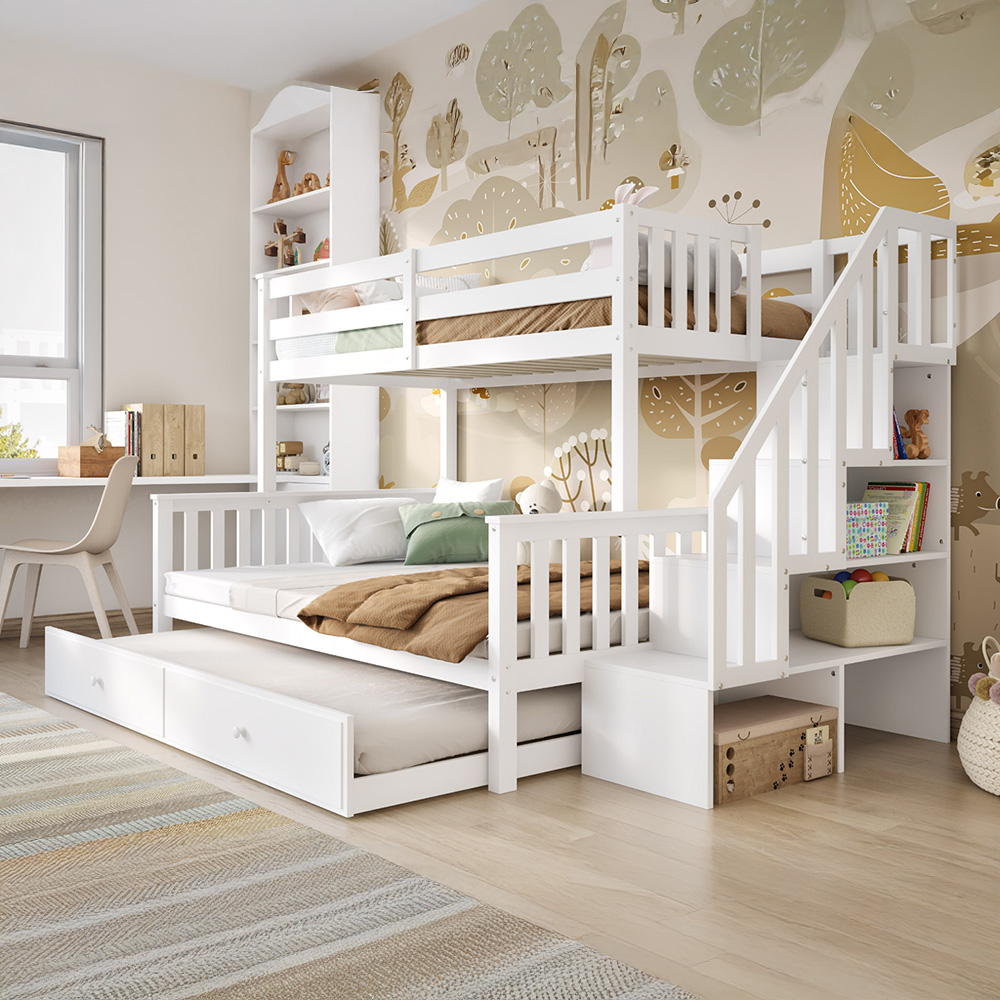 Flair Tag Triple White Staircase Bunk Bed with Trundle Image 6