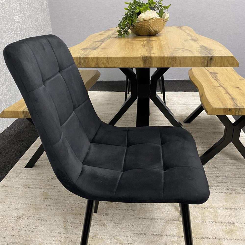 Kosy Koala 4 Seater Wood and Velvet Dining Bench Set Black Image 2