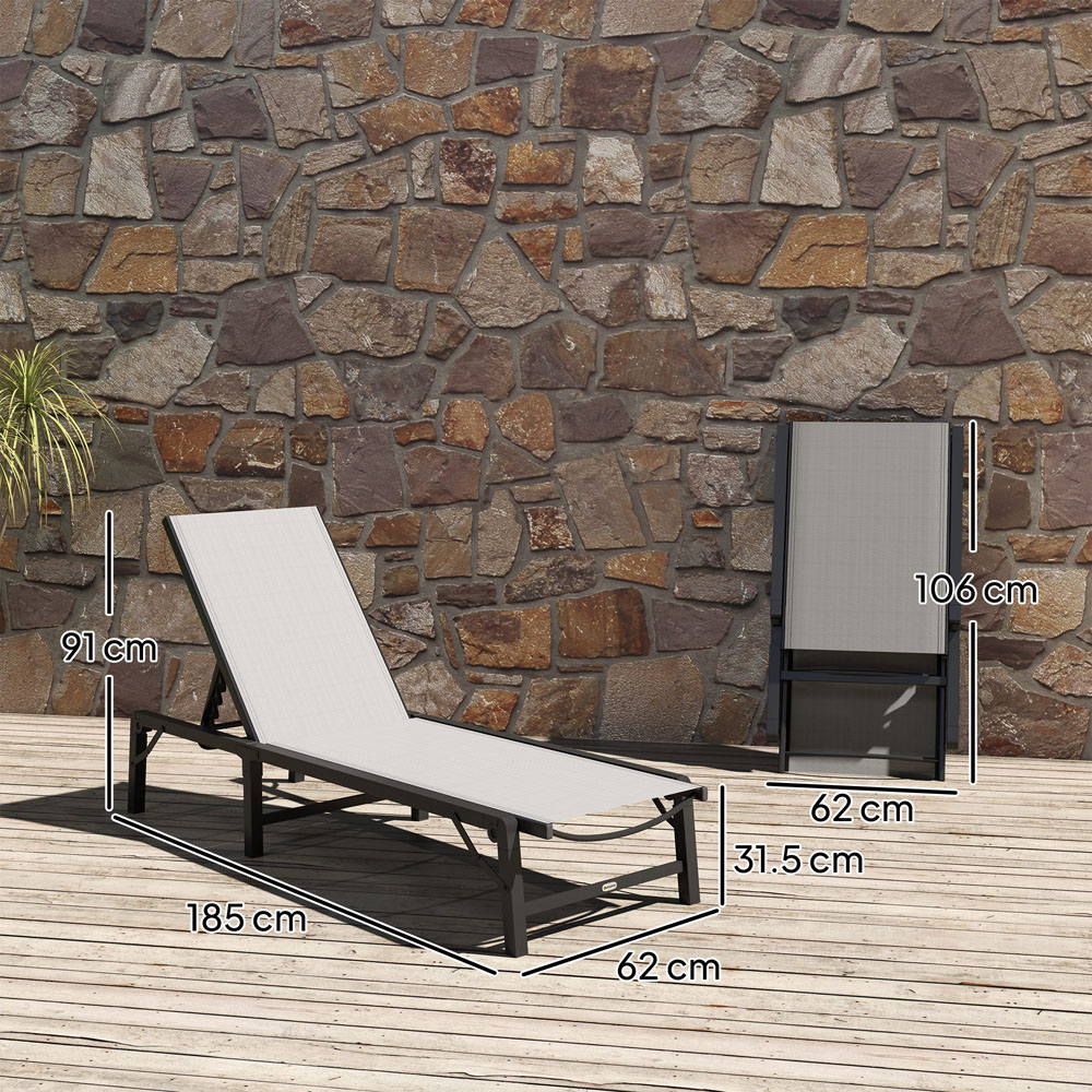 Outsunny Light Grey 5 Level Adjustable Folding Sun Lounger Image 9