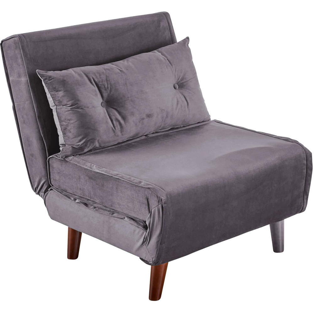 Home Source Morella Single Seater Grey Velvet Folding Sofa Bed with Pillow Image 7