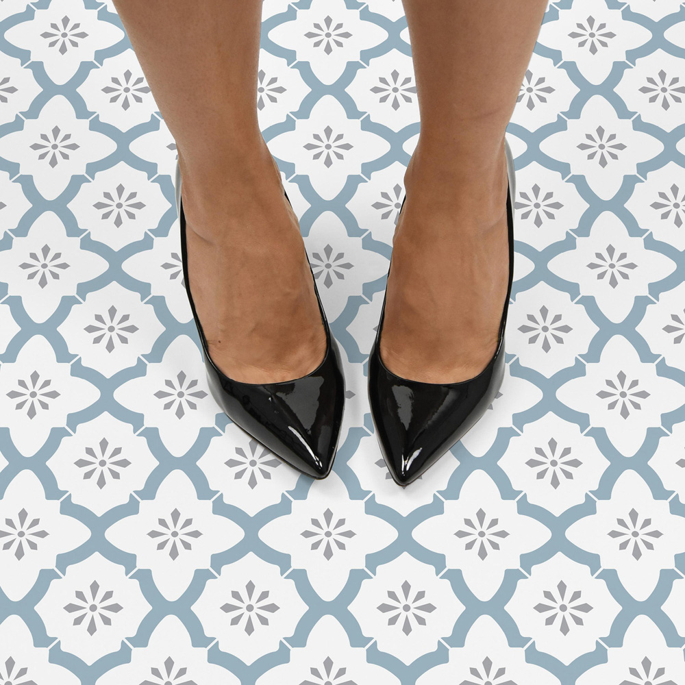 Floorpops Alfama White and Light Slate Peel and Stick Floor Tile 30.48 x 30.48cm 10 Pack Image 5