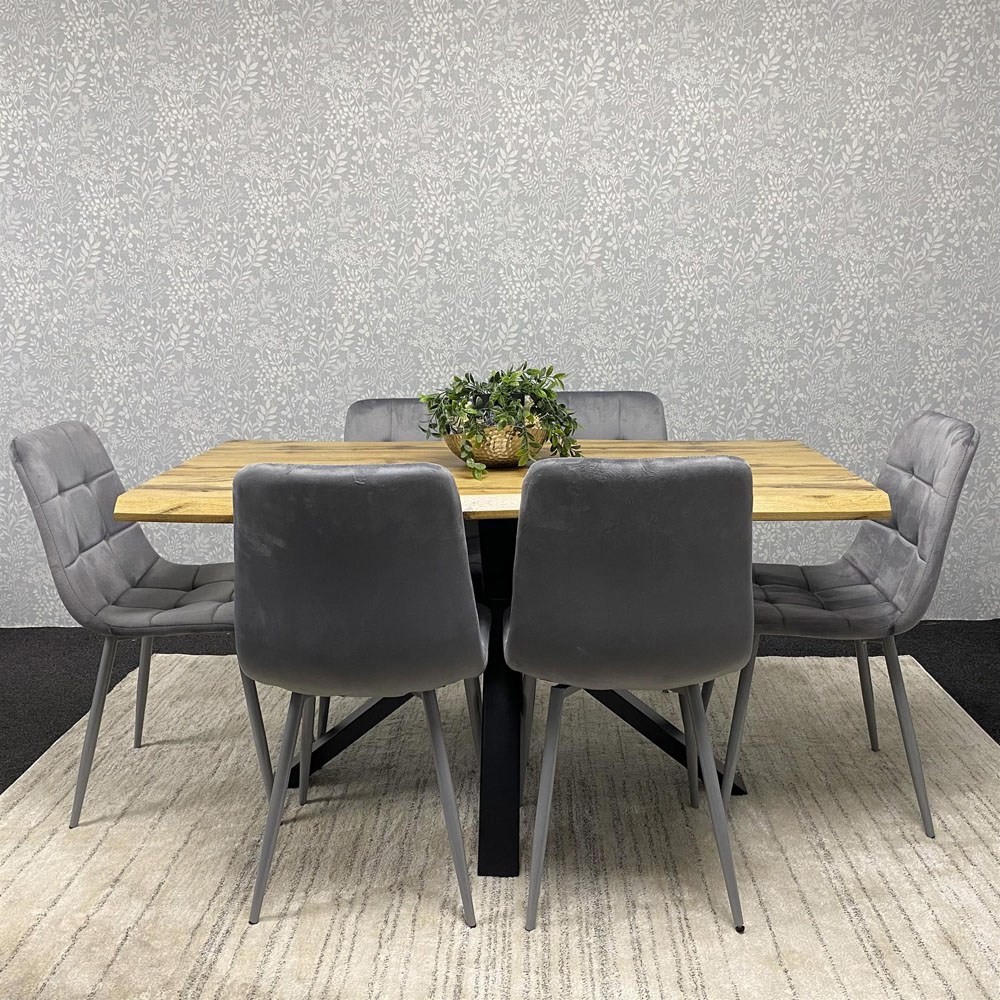 Kosy Koala 6 Seater Velvet and Wood Dinning Table Set Black and Brown Image 5