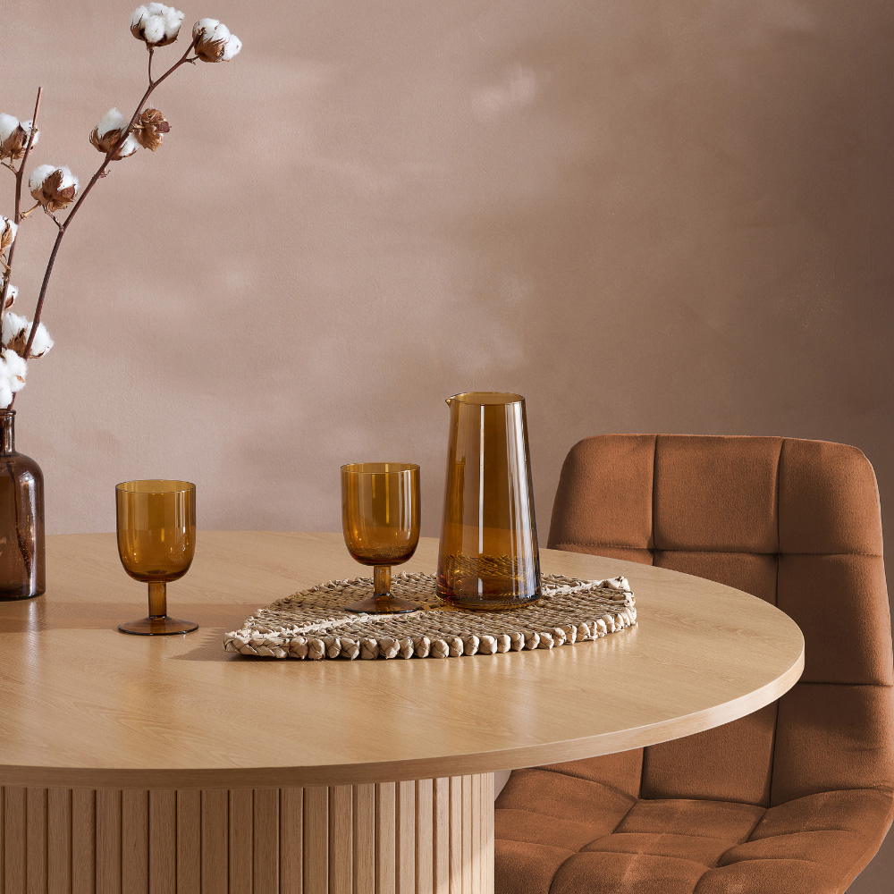 Axel 4 Seater Round Fluted Dining Set Oak and Russet Fabric Image 5