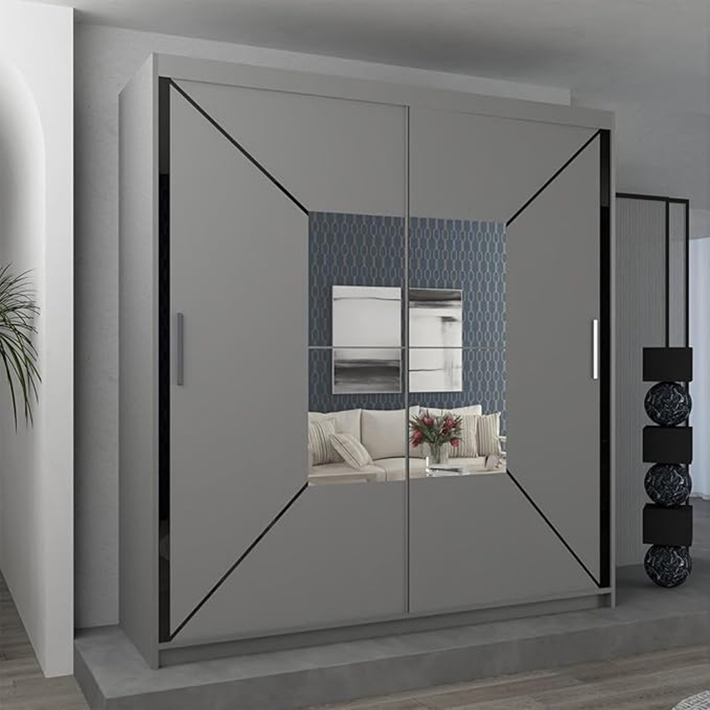 Sliding Wardrobes 4U Nicole 2 Door Grey Mirrored Wardrobe 120cm Image 3
