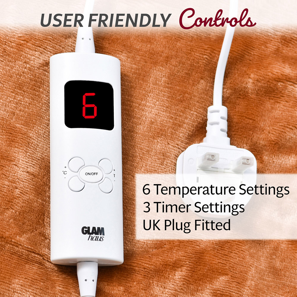 GlamHaus Tan Electric Heated Throw 160 x 130cm Image 4