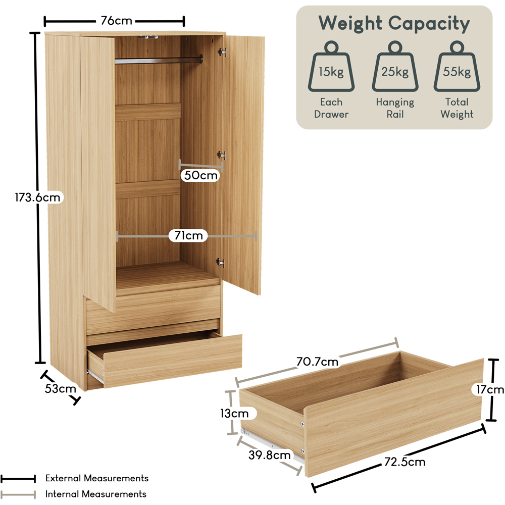 VIDA DESIGNS Denver 2 Door 2 Drawer Pine Wardrobe Image 9