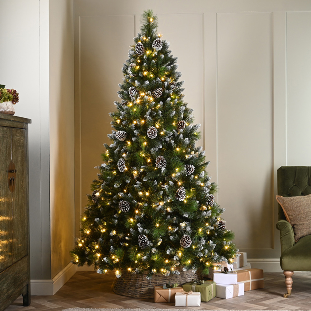 Festive Warm White Pre-Lit Grand River Pine Snow Flocked Artificial Christmas Tree with Stand 6.9ft Image 2
