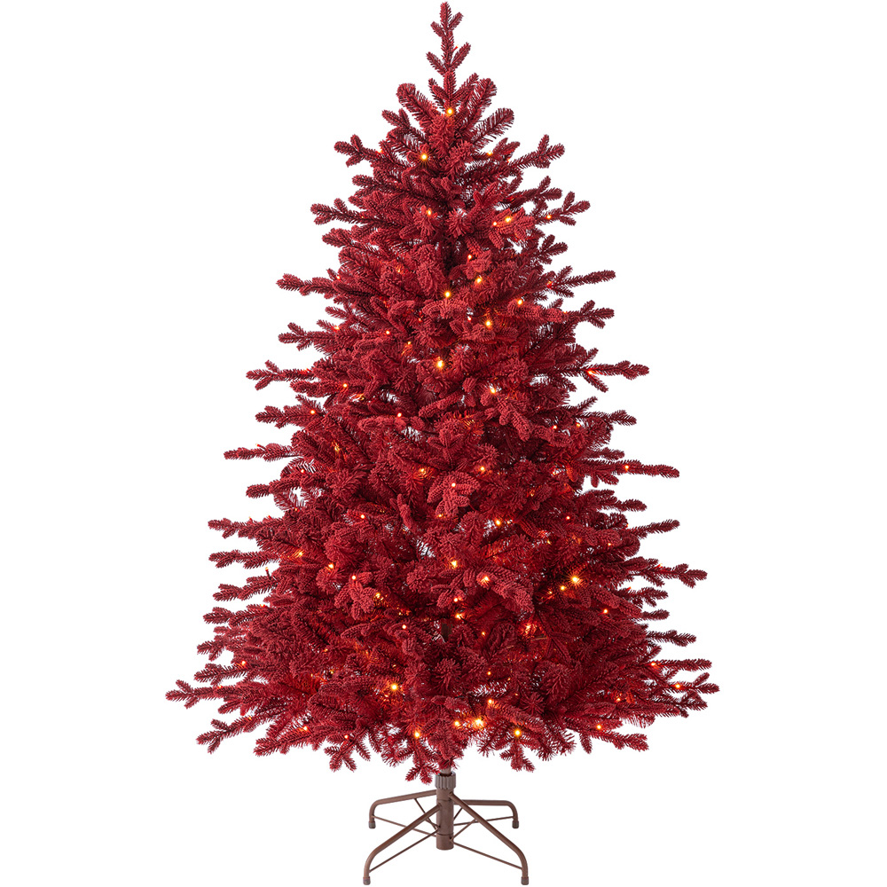 Evergreen Classics Warm White Pre-Lit Red Velvet Flocked Artificial Christmas Tree with Stand 6ft Image 3