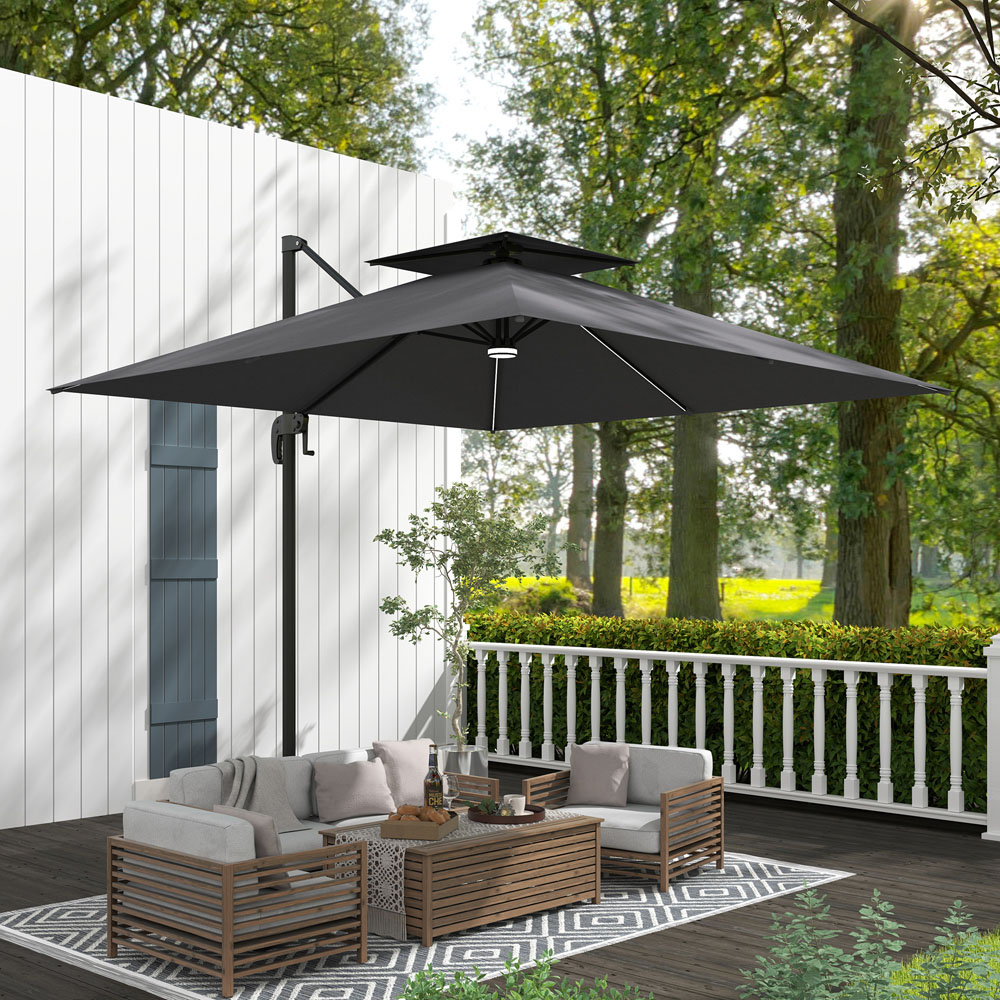 Outsunny 2 Tier Dark Grey Solar LED Cantilever Parasol 2.5m Image 3