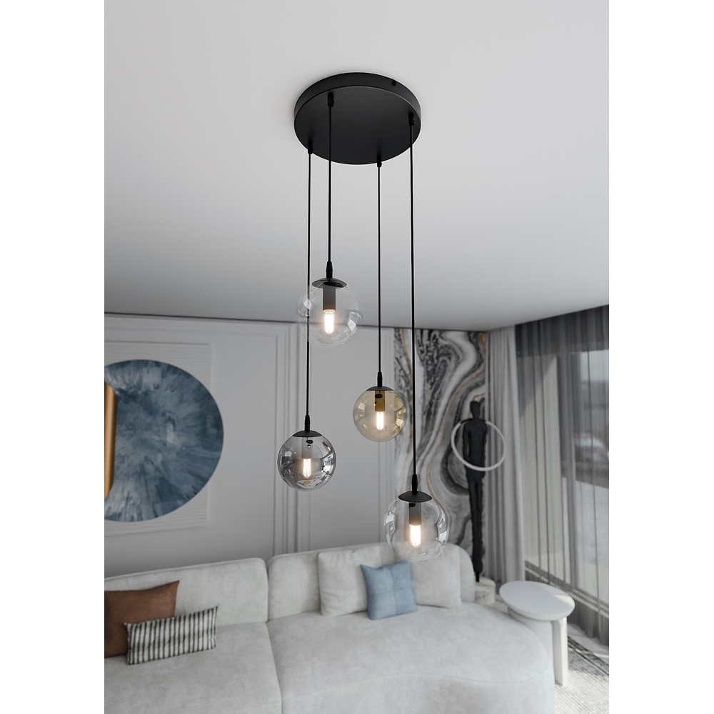 Emibig Cosmo 4 Light Transparent Graphite and Amber Shade Black E14 Ceiling Pendant Light Image 6