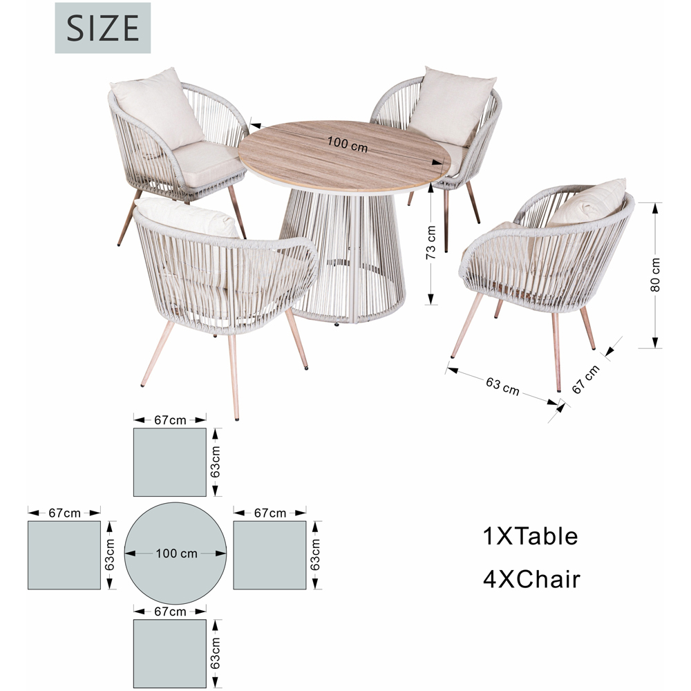 Direct Wicker 4 Seater Grey Iron Woven Round Garden Dining Set Image 9