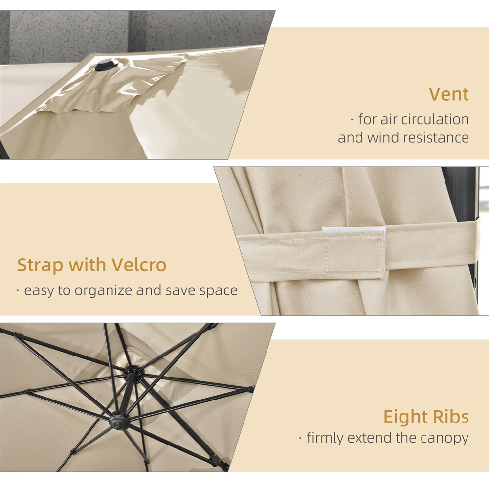 Outsunny Cream Cantilever Garden Parasol with Cross Base 2.7m Image 6