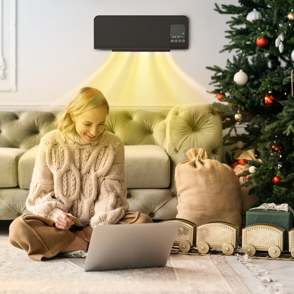 HOMCOM Black Wall Mounted Ceramic Heater 2000W Image 2