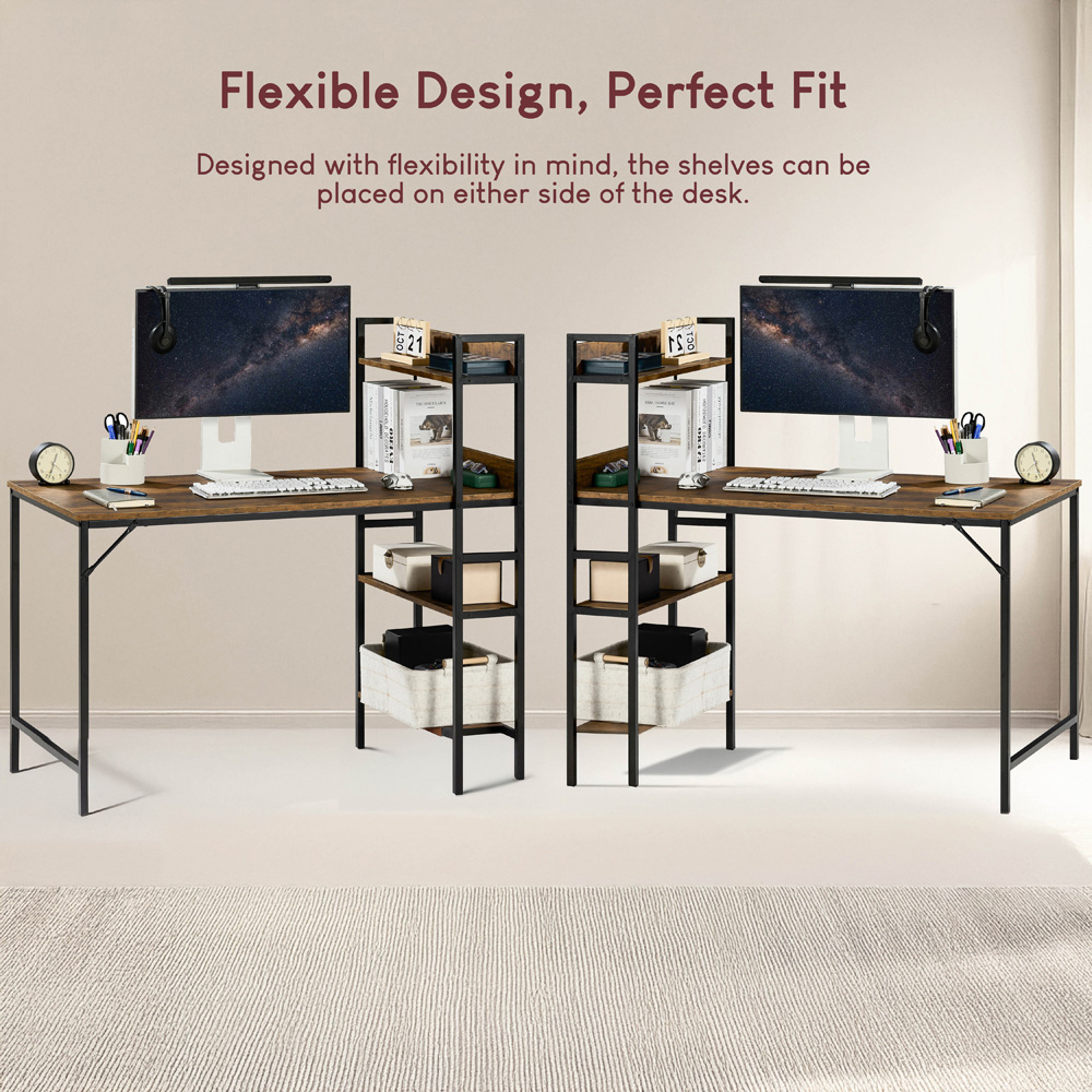 Vida Designs Brooklyn Dark Wood Computer Desk with 3 Shelf Image 7