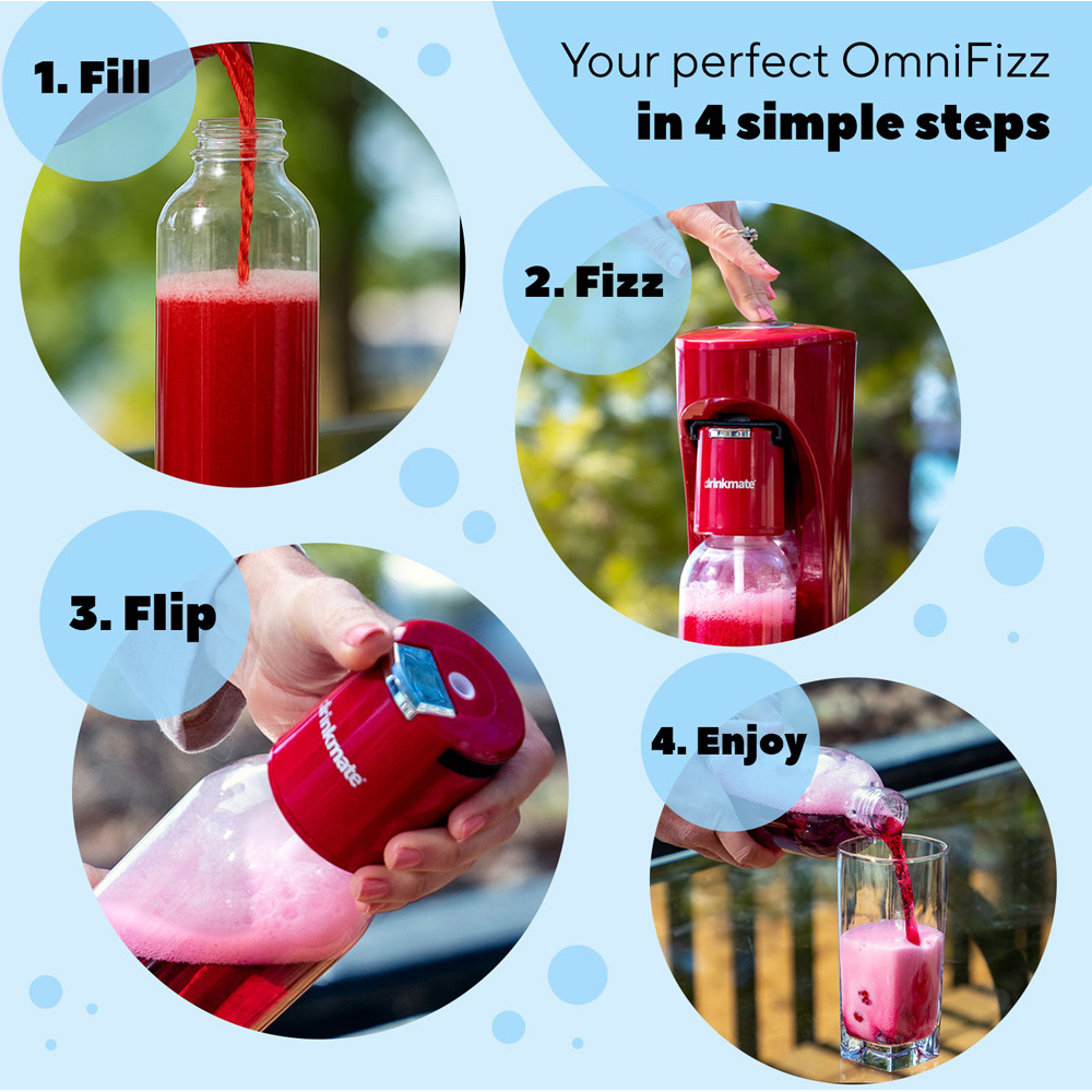 Drinkmate OmniFizz 410-03-14Zx2 Royal Red Soda Maker with 2 CO2 Cylinders Image 5