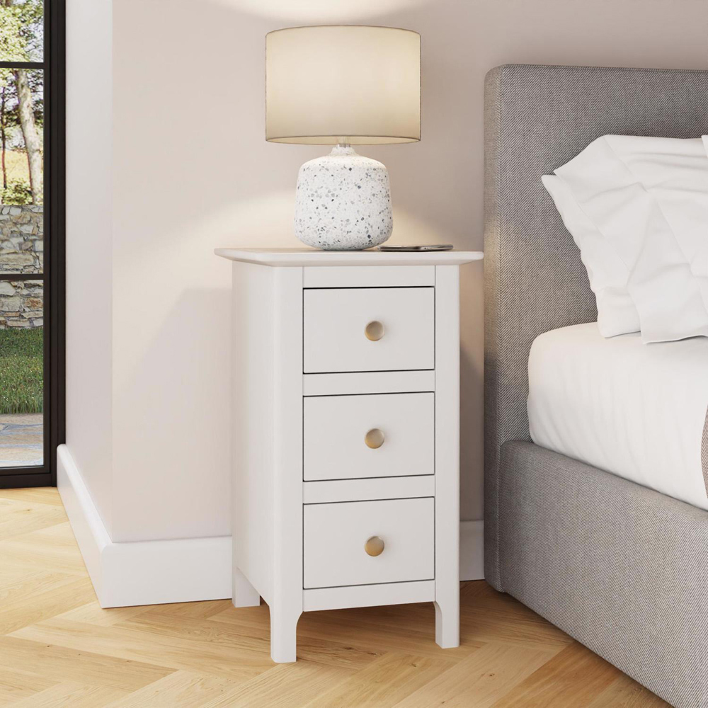FWStyle Palma 3 Drawer White Ready Assembled Bedside Chest Image 6