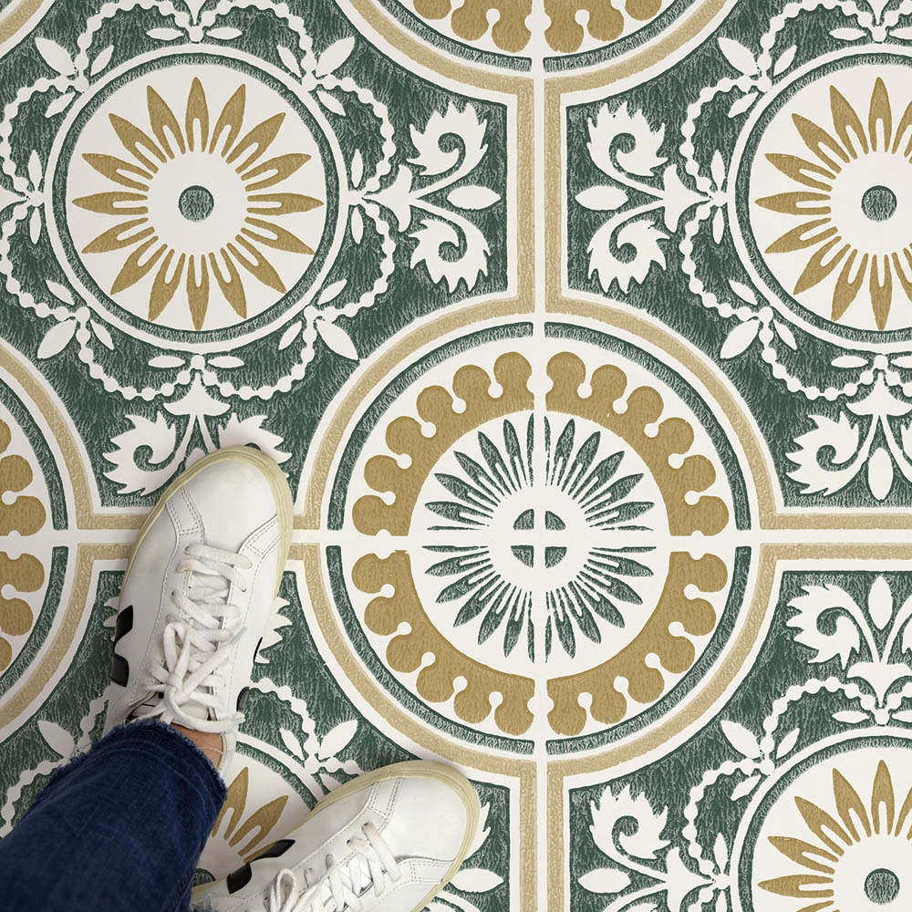 Floorpops Green and Yellow Ezra Peel and Stick Floor Tile 30.48 x 30.48cm 10 Pack Image 4