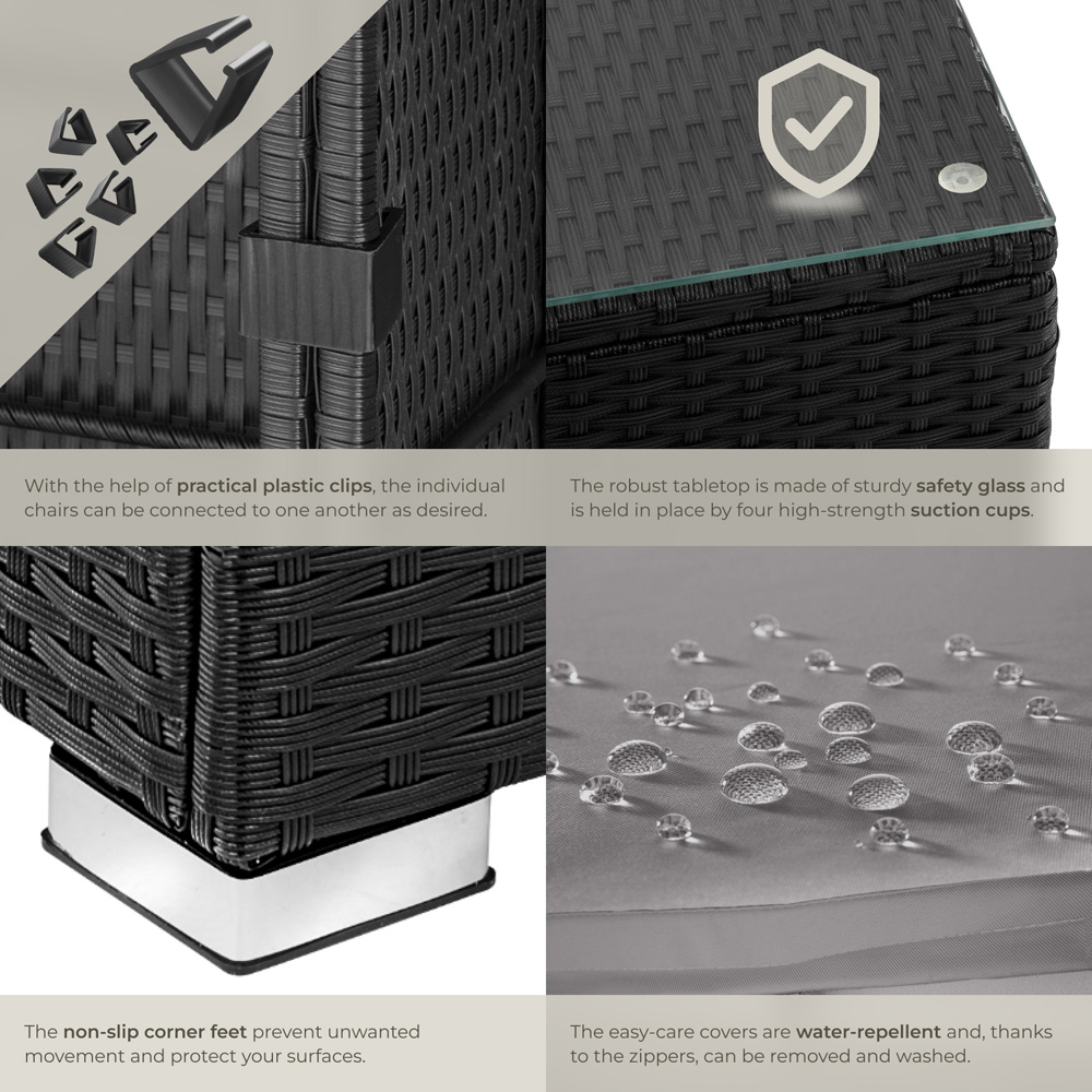 tectake Lignano 5 Seater Black Rattan Garden Lounge Set Image 5