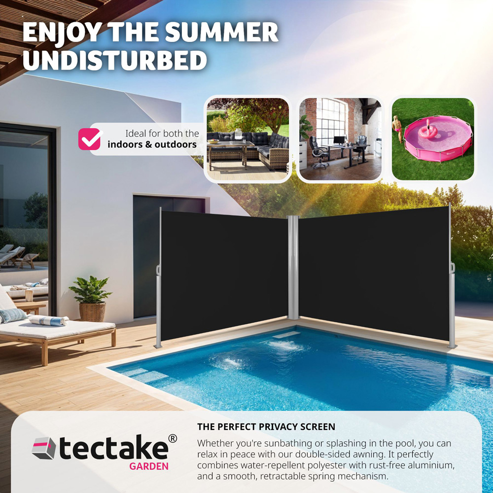 tectake Black Double Sided Retractable Side Awning 1.6 x 6m Image 7