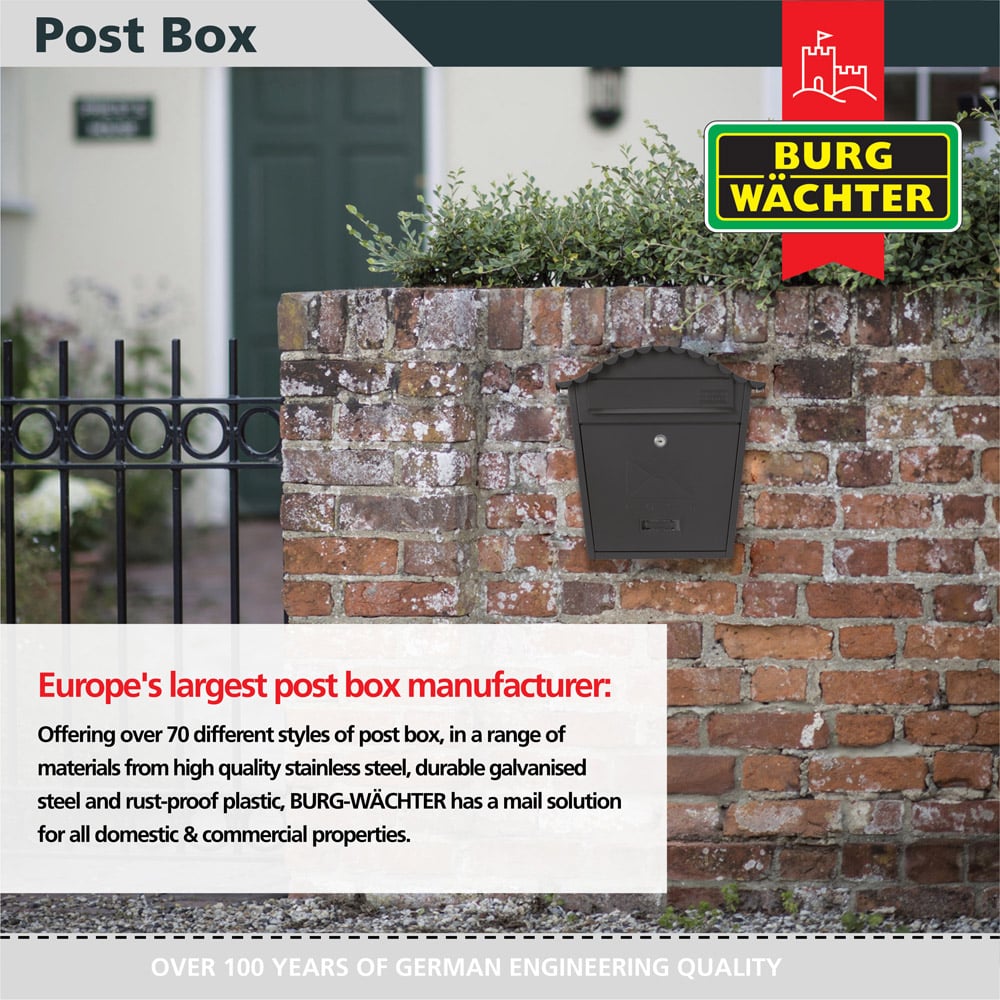 Burg-Wachter Anthracite Classic Wall Mounted Galvanised Steel Lockable Weatherproof Post Box - 36x37x13cm Image 4