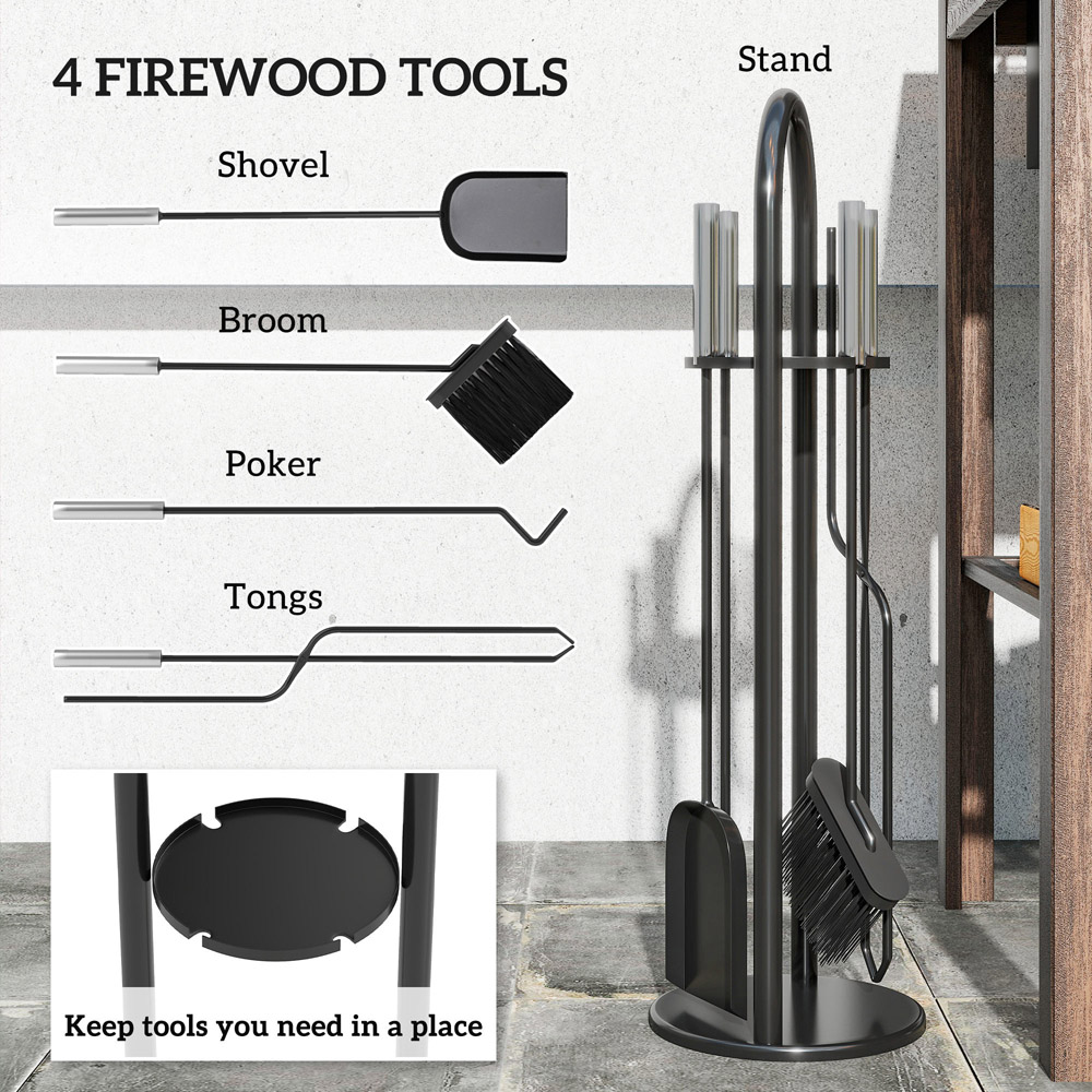 Outsunny 5 Piece Silver Metal Fireplace Companion Set Image 7