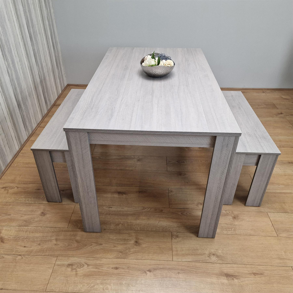 Portland 4 Seater Wooden Dining Bench Set Grey Image 7