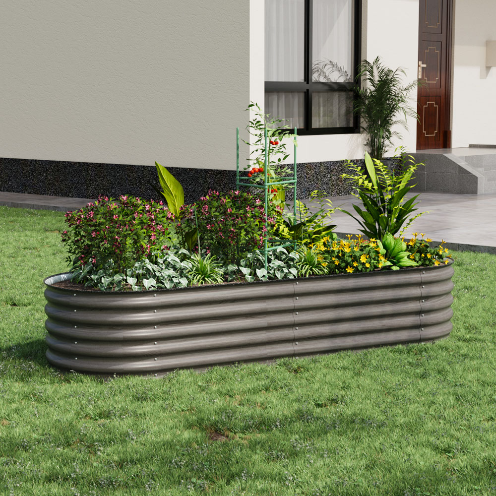 Living and Home Grey Oval Galvanised Steel Raised Garden Bed 240 x 80cm Image 2