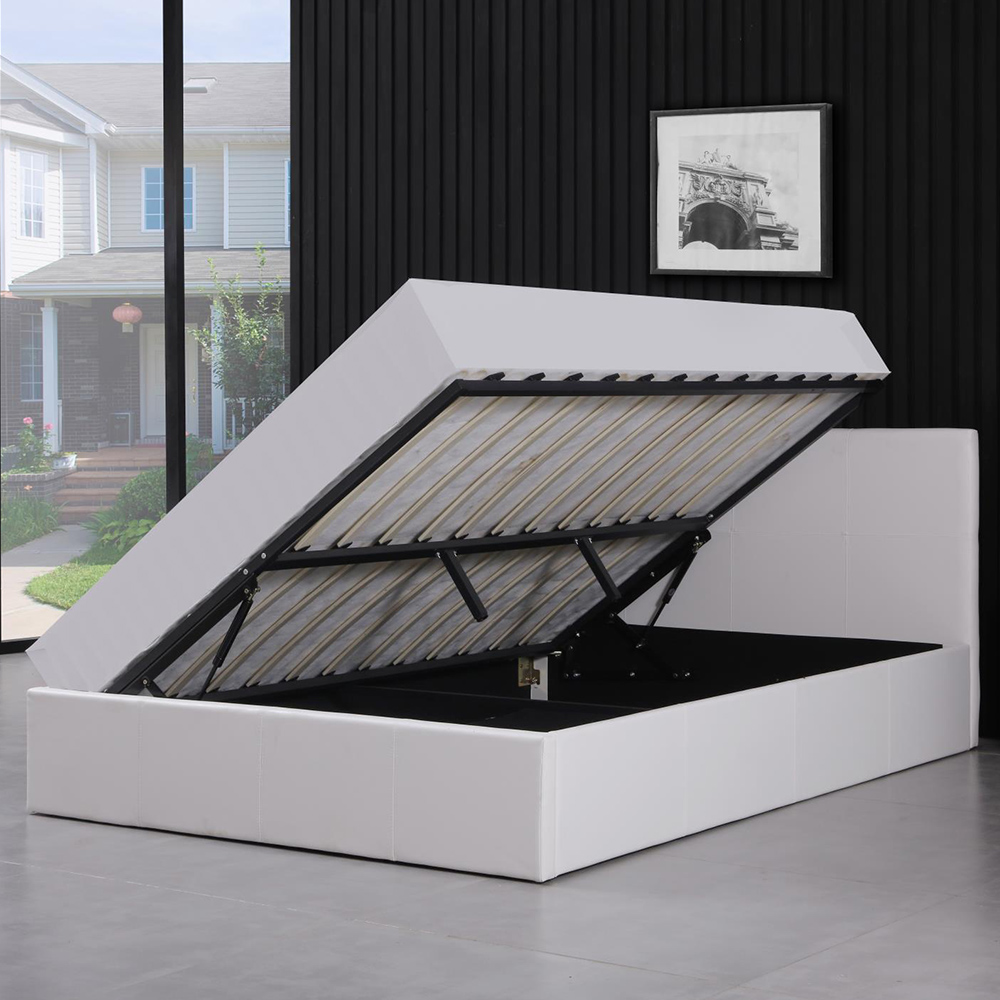 Portland Single White Leather Ottoman Bed with Mattress Image 4