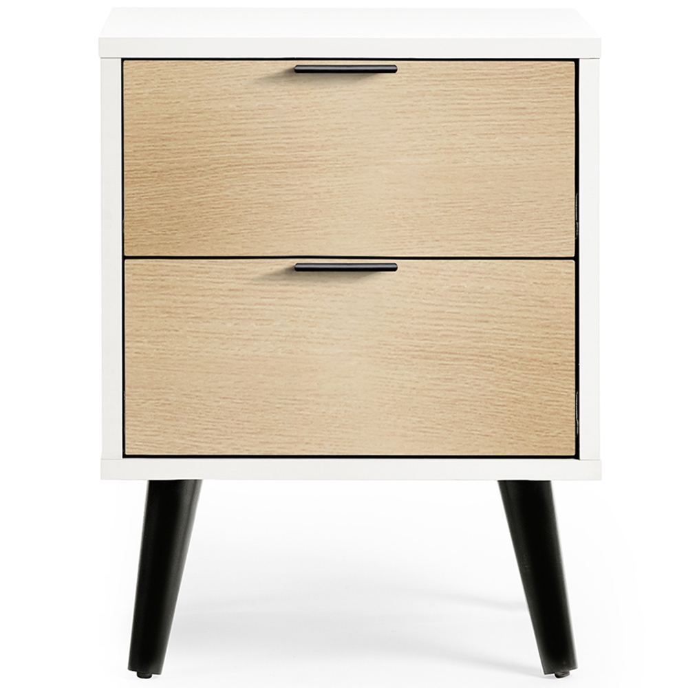 Julian Bowen Alba 2 Drawer Matt White and Oak Bedside Table Image 3