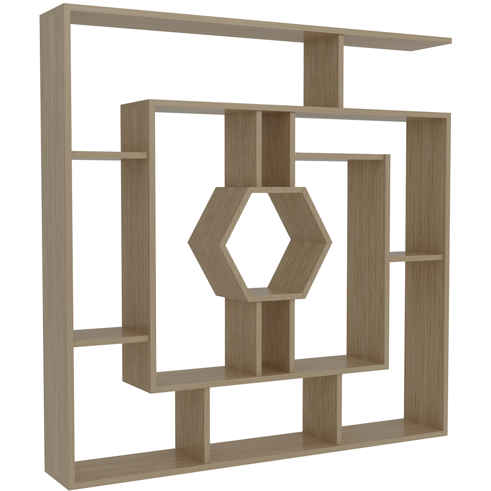 Decorotika Labrina 12 Shelf Oak Hexagonal Geometric Bookcase Image 2