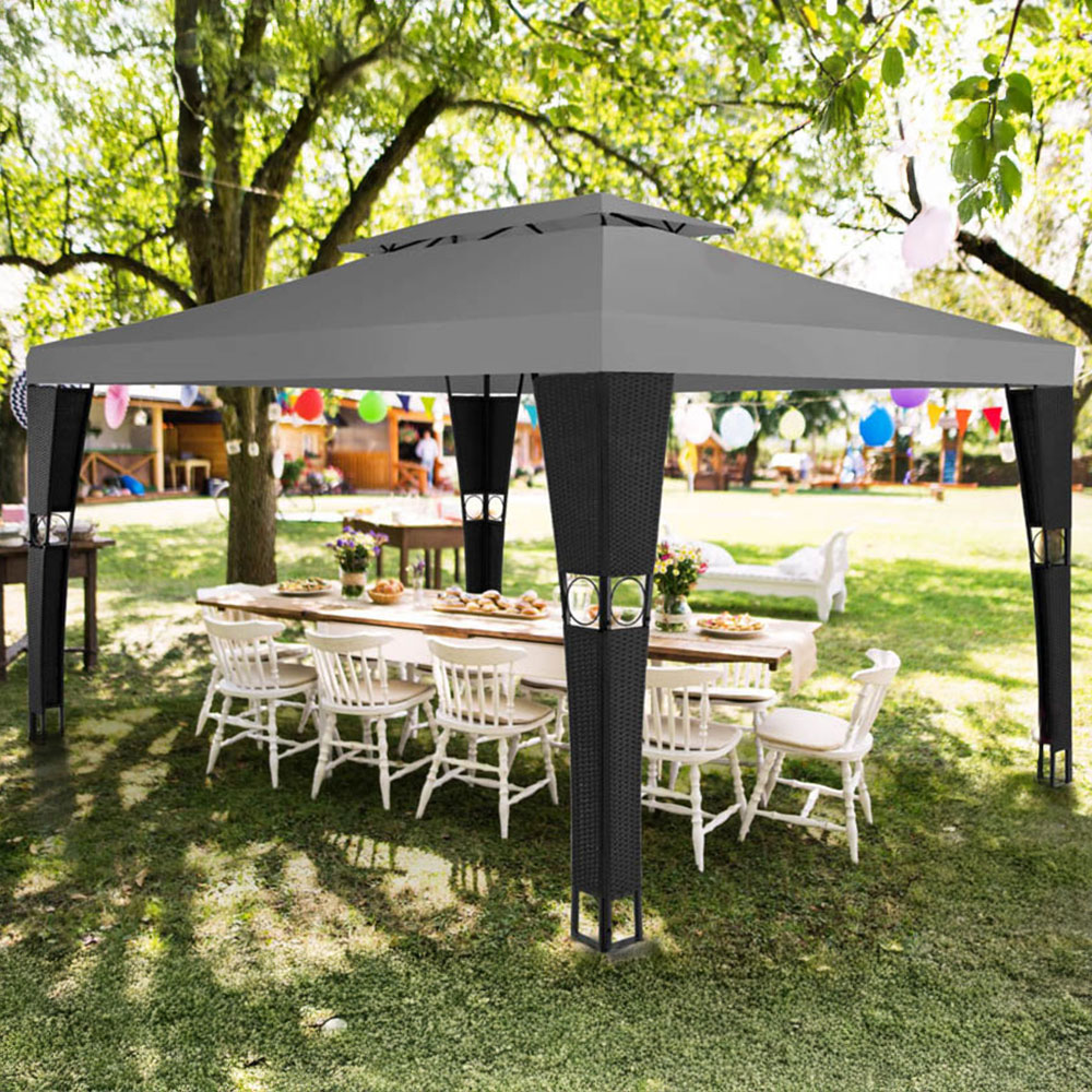 tectake Mona 4 x 3m Black and Anthracite Double Roof Gazebo Image 1
