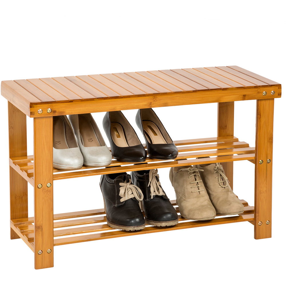tectake 2 Shelf Shoe Rack with Bench Image 2