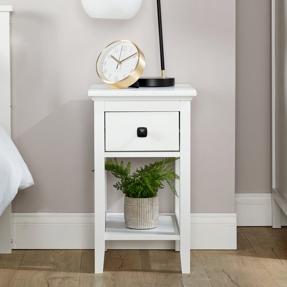 Home Source Single Drawer White Bedside Table Image 5