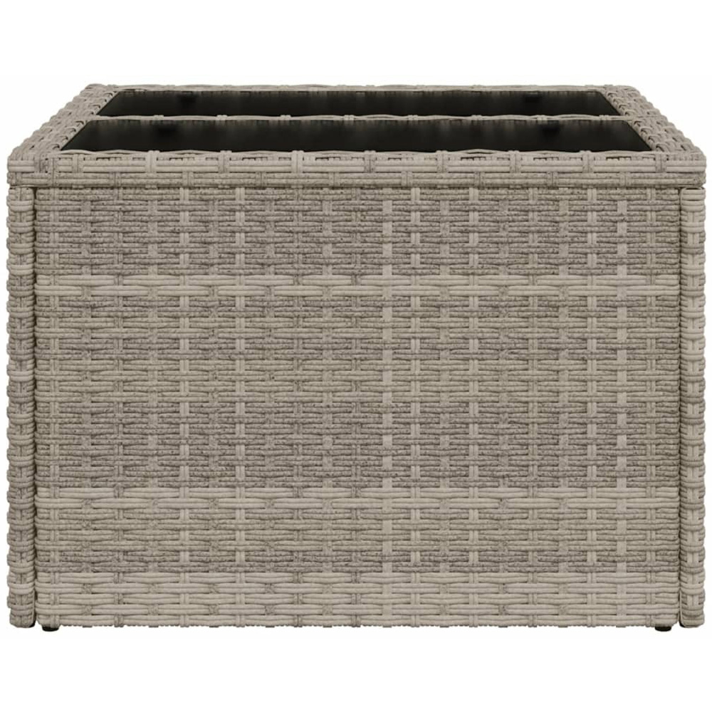 Walplus Light Grey Poly Rattan Glass Top Garden Coffee Table Image 4