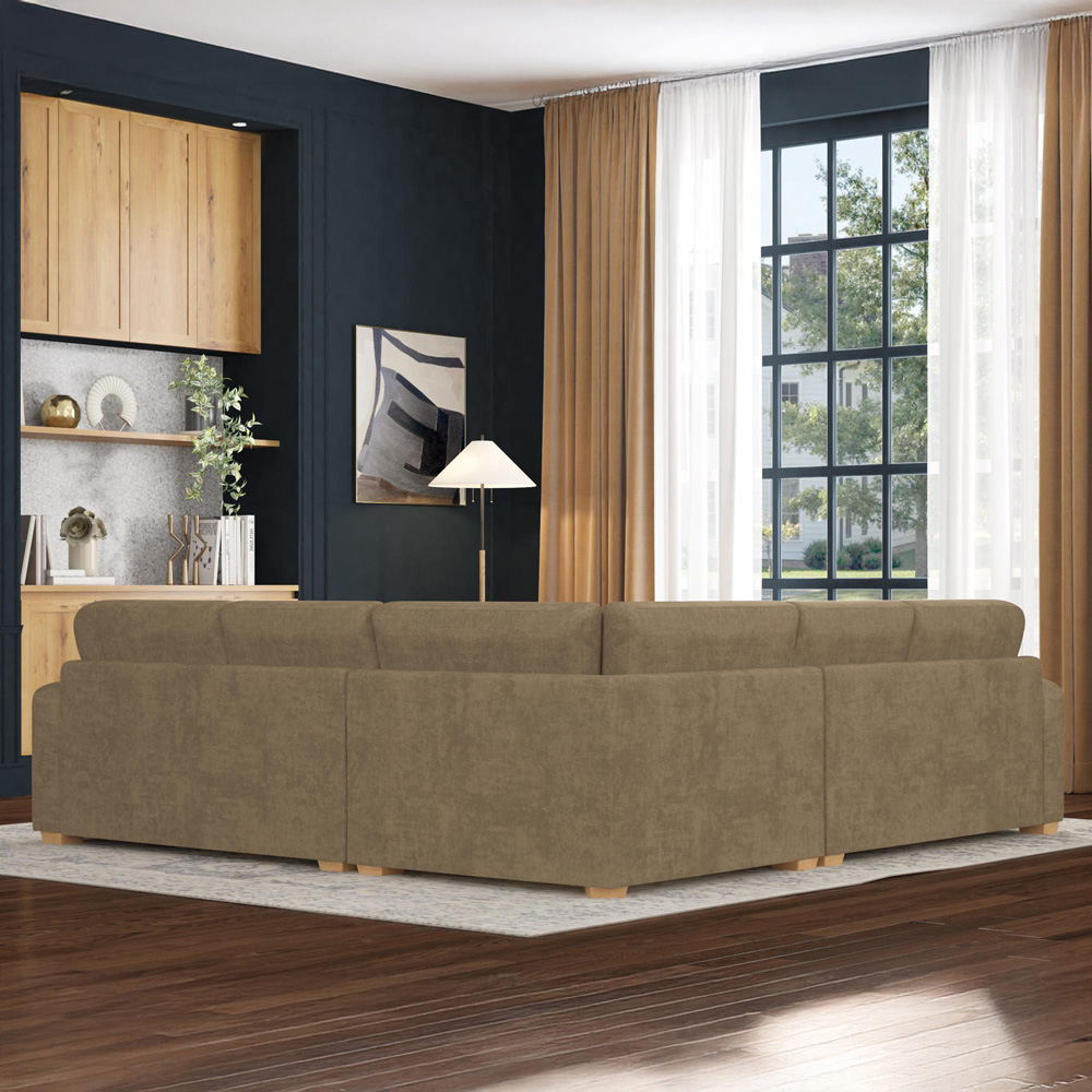 Theadford 4 Seater Mink Plush Velvet Fixed Back Corner Sofa Image 6