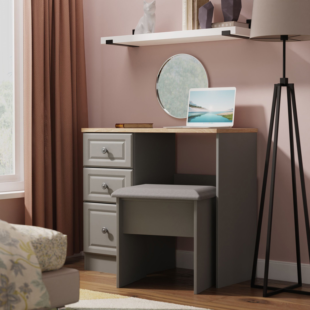 Crowndale Norfolk 3 Drawer Dusk Grey and Bardolino Oak Vanity Dressing Table Ready Assembled Image 7