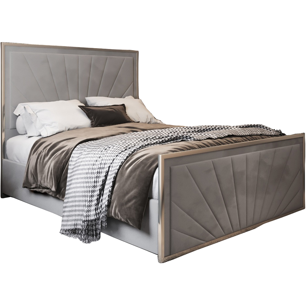 Roxy Super King Size Grey Soft Velvet Upholstered Metal Bed Frame with Chevron Headboard Image 2