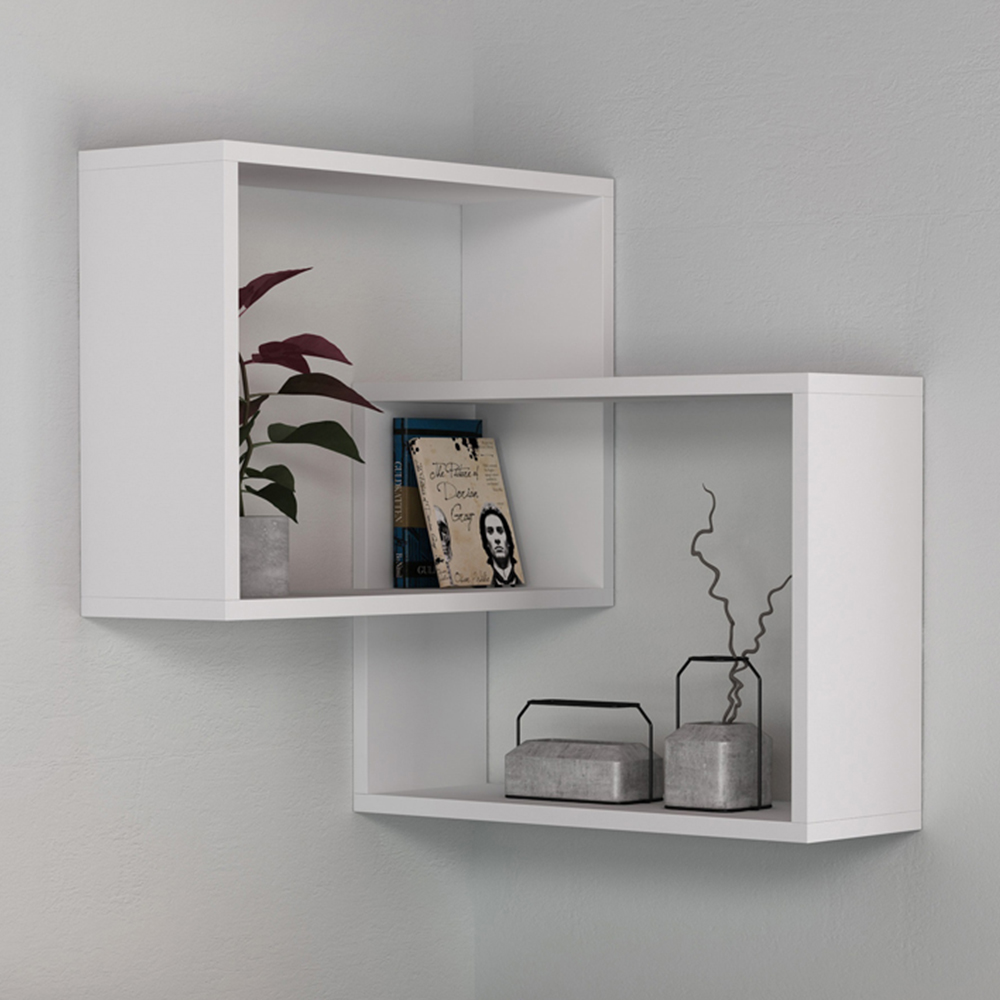 Decortie Ring Corner 3 Shelf White Wall Mounted Modern Bookcase Image 1