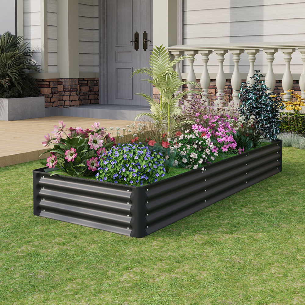 Living and Home Black Rectangular Galvanised Steel Raised Garden Bed 240 x 90cm Image 2