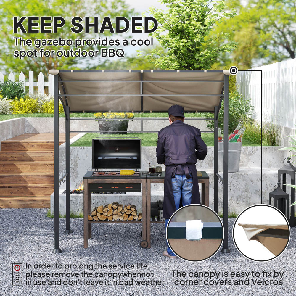 Outsunny 2.2 x 1.5m Khaki BBQ Tent Sun Shade with Canopy Gazebo Image 7