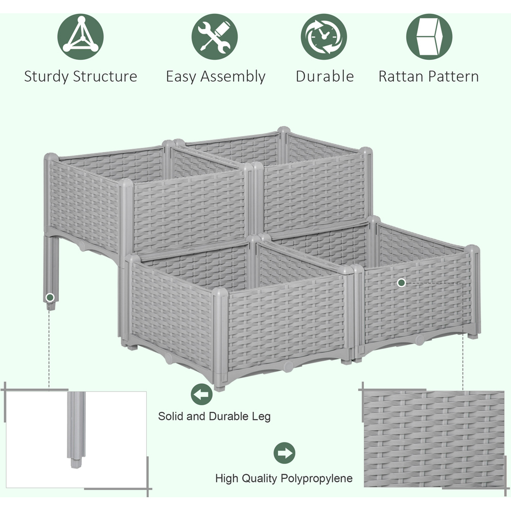 Outsunny Grey Raised Garden Bed Planter 4 Pack Image 4