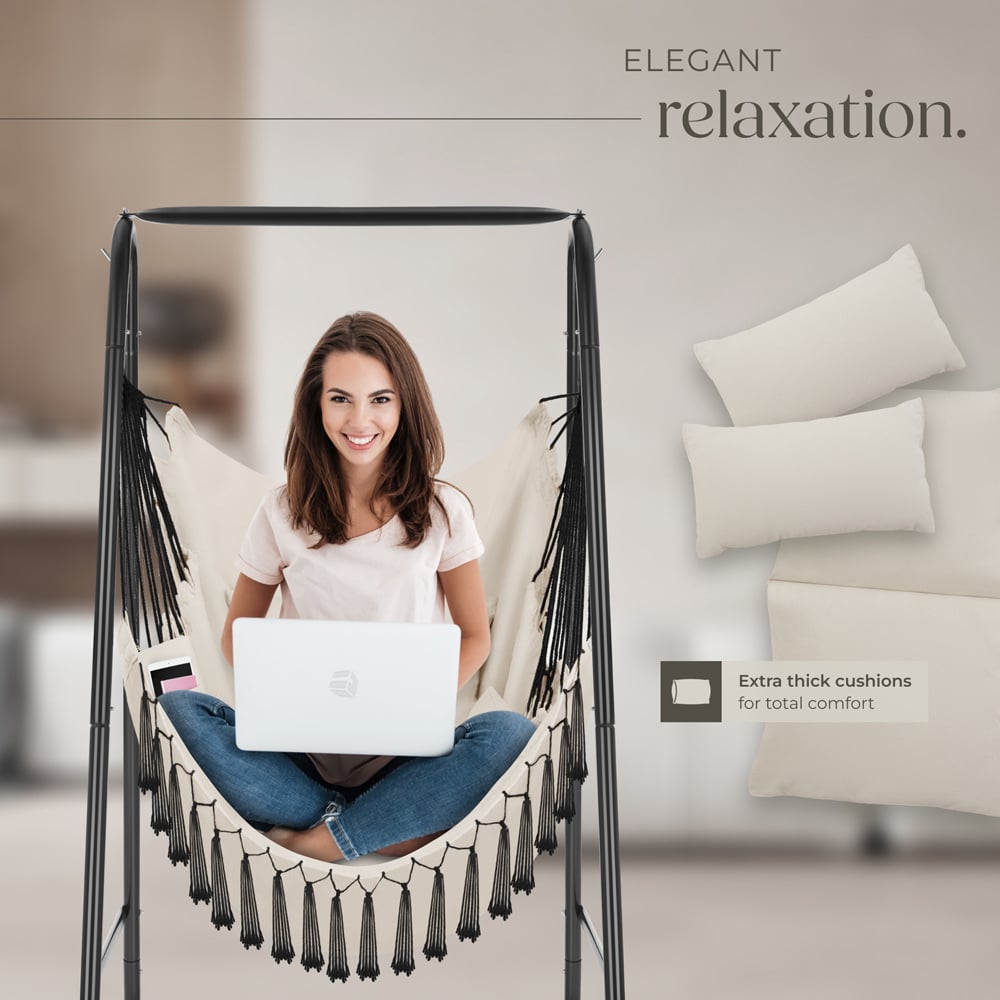 tectake Alison Beige Swing Chair with 3 Thick Pillow Image 4