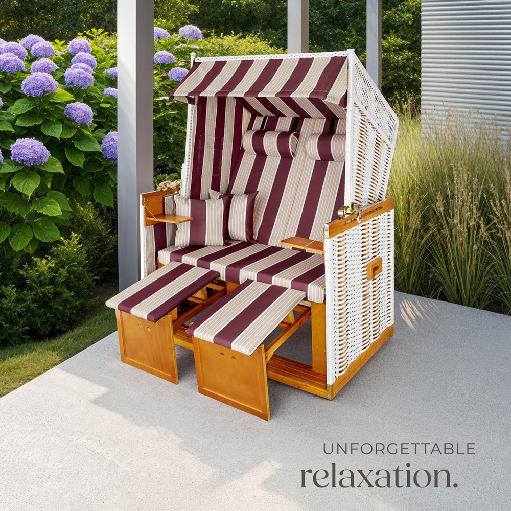 tectake Sylt Red and White Beach Chair with Cushions and Cover Image 7