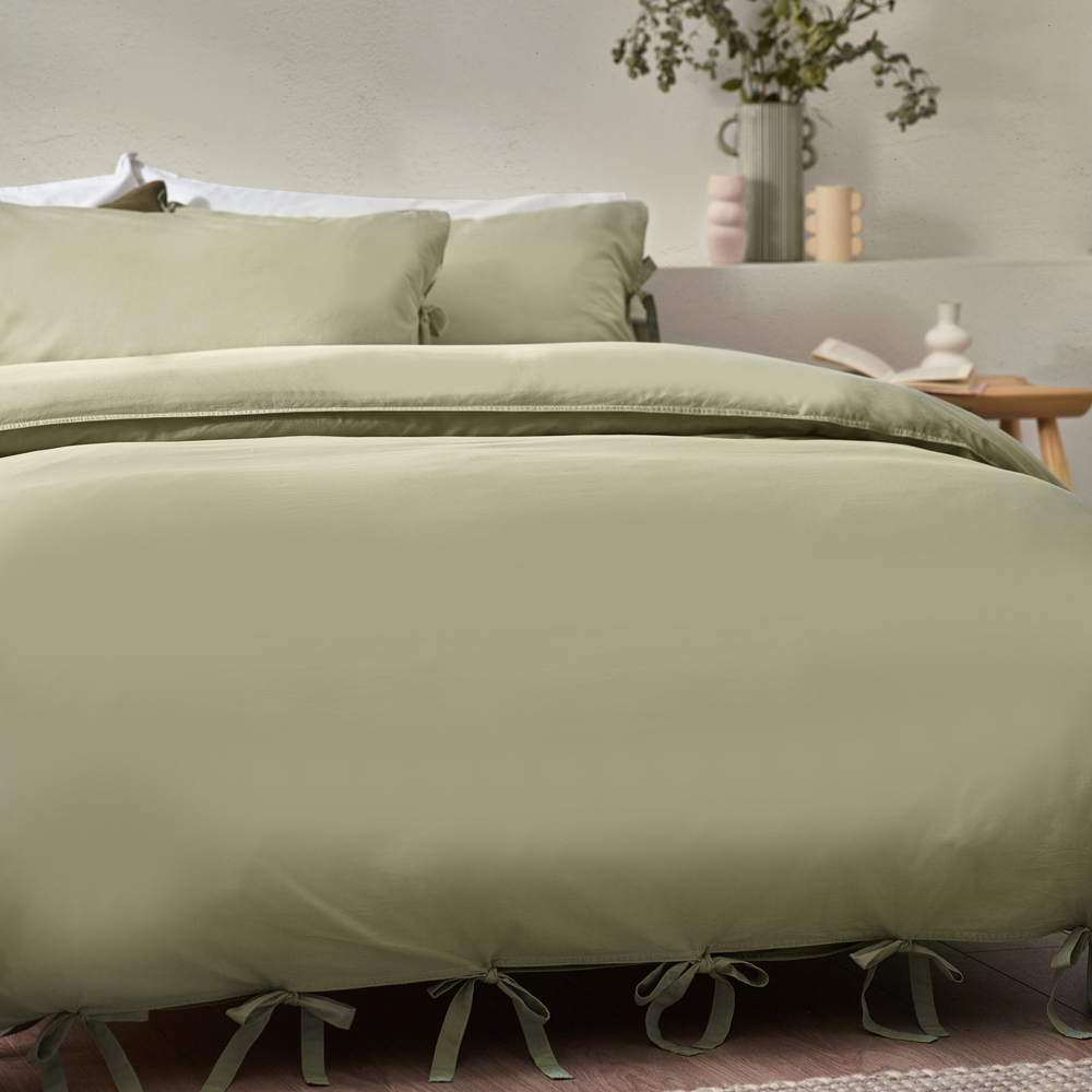 Yard Mallow Bow Tie Double Soft Sage Duvet Set Image 2