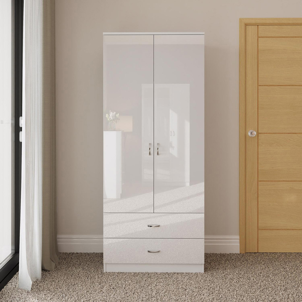 FWStyle Chilton 2 Door 2 Drawer White Gloss Wardrobe Image 5